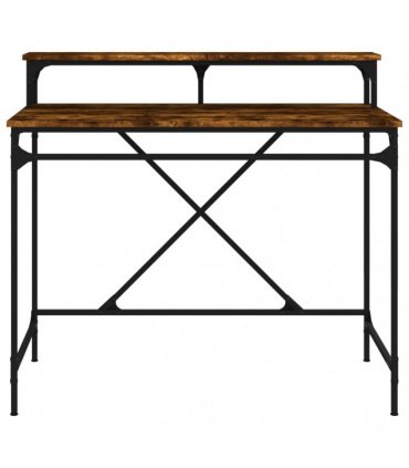 vidaXL Desk Smoked Oak 100x50x90 cm Engineered Wood and Iron — Size: 100 x 50 x 90 cm