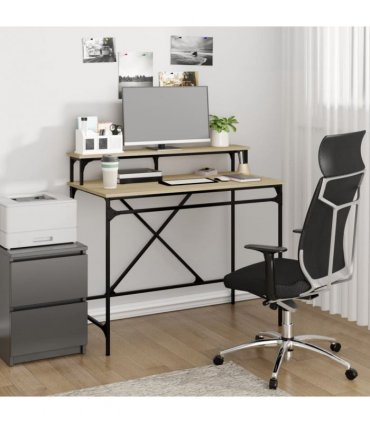 vidaXL Desk Sonoma Oak 100x50x90 cm Engineered Wood and Iron — Size: 100 x 50 x 90 cm