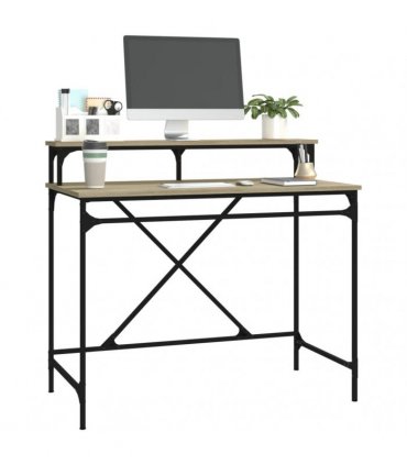 vidaXL Desk Sonoma Oak 100x50x90 cm Engineered Wood and Iron — Size: 100 x 50 x 90 cm