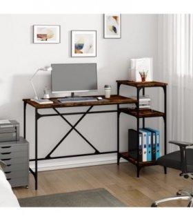 vidaXL Desk with Shelves Smoked Oak 135x50x90 cm Engineered Wood&Iron — Size: 135 x 50 x 90 cm