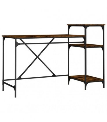 vidaXL Desk with Shelves Smoked Oak 135x50x90 cm Engineered Wood&Iron — Size: 135 x 50 x 90 cm