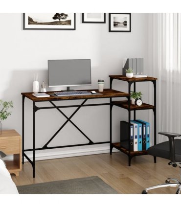 vidaXL Desk with Shelves Smoked Oak 135x50x90 cm Engineered Wood&Iron — Size: 135 x 50 x 90 cm