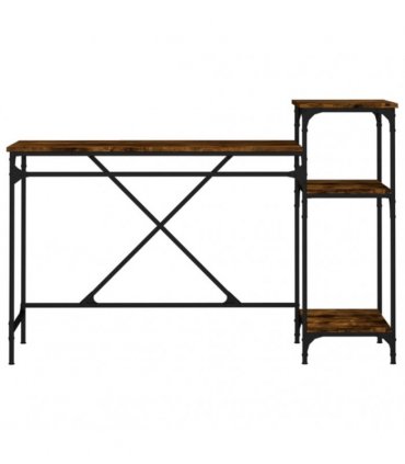 vidaXL Desk with Shelves Smoked Oak 135x50x90 cm Engineered Wood&Iron — Size: 135 x 50 x 90 cm