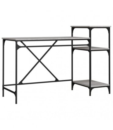 vidaXL Desk with Shelves Grey Sonoma 135x50x90 cm Engineered Wood&Iron — Size: 135 x 50 x 90 cm