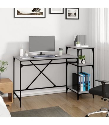 vidaXL Desk with Shelves Grey Sonoma 135x50x90 cm Engineered Wood&Iron — Size: 135 x 50 x 90 cm