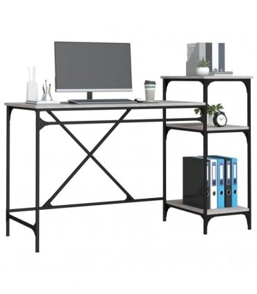 vidaXL Desk with Shelves Grey Sonoma 135x50x90 cm Engineered Wood&Iron — Size: 135 x 50 x 90 cm