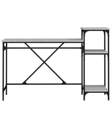 vidaXL Desk with Shelves Grey Sonoma 135x50x90 cm Engineered Wood&Iron — Size: 135 x 50 x 90 cm