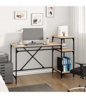 vidaXL Desk with Shelves Sonoma Oak 135x50x90 cm Engineered Wood&Iron — Size: 135 x 50 x 90 cm