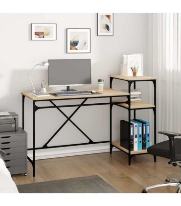 vidaXL Desk with Shelves Sonoma Oak 135x50x90 cm Engineered Wood&Iron — Size: 135 x 50 x 90 cm