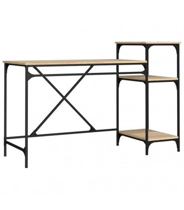 vidaXL Desk with Shelves Sonoma Oak 135x50x90 cm Engineered Wood&Iron — Size: 135 x 50 x 90 cm