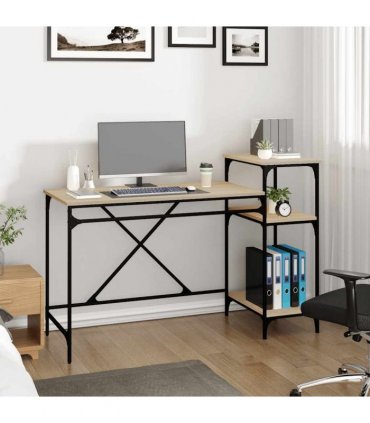 vidaXL Desk with Shelves Sonoma Oak 135x50x90 cm Engineered Wood&Iron — Size: 135 x 50 x 90 cm