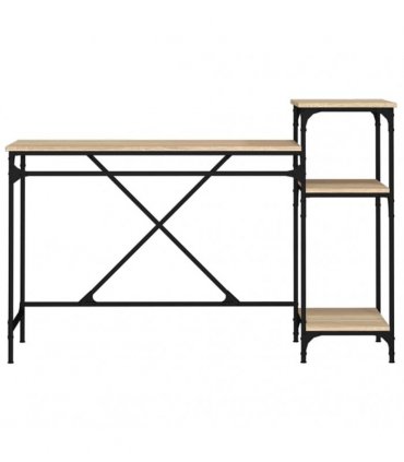 vidaXL Desk with Shelves Sonoma Oak 135x50x90 cm Engineered Wood&Iron — Size: 135 x 50 x 90 cm