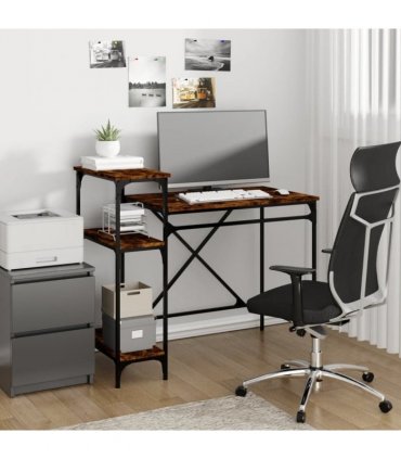 vidaXL Desk with Shelves Smoked Oak 105x50x90 cm Engineered Wood&Iron — Size: 105 x 50 x 90 cm