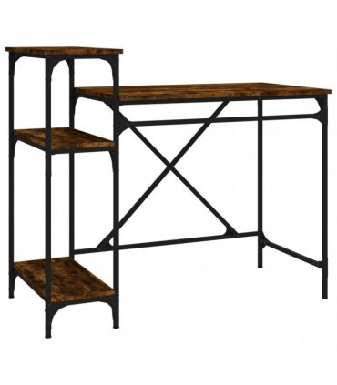vidaXL Desk with Shelves Smoked Oak 105x50x90 cm Engineered Wood&Iron — Size: 105 x 50 x 90 cm
