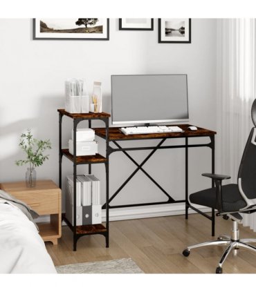 vidaXL Desk with Shelves Smoked Oak 105x50x90 cm Engineered Wood&Iron — Size: 105 x 50 x 90 cm