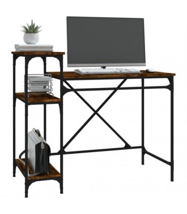 vidaXL Desk with Shelves Smoked Oak 105x50x90 cm Engineered Wood&Iron — Size: 105 x 50 x 90 cm