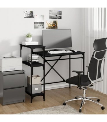 vidaXL Desk with Shelves Black 105x50x90 cm Engineered Wood&Iron — Size: 105 x 50 x 90 cm