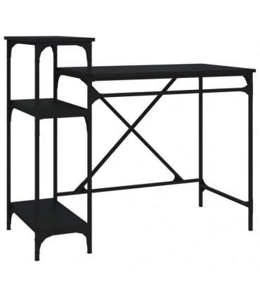 vidaXL Desk with Shelves Black 105x50x90 cm Engineered Wood&Iron — Size: 105 x 50 x 90 cm