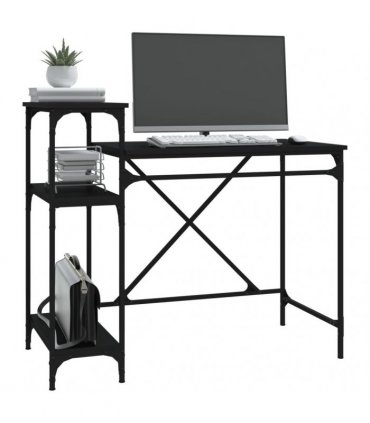 vidaXL Desk with Shelves Black 105x50x90 cm Engineered Wood&Iron — Size: 105 x 50 x 90 cm