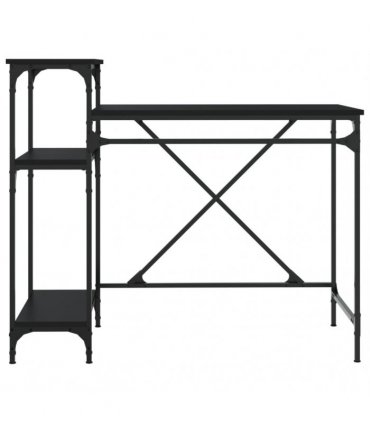 vidaXL Desk with Shelves Black 105x50x90 cm Engineered Wood&Iron — Size: 105 x 50 x 90 cm