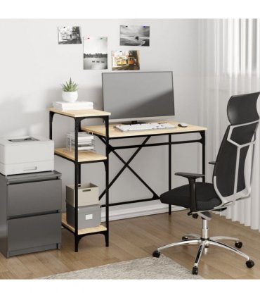 vidaXL Desk with Shelves Sonoma Oak 105x50x90 cm Engineered Wood&Iron — Size: 105 x 50 x 90 cm