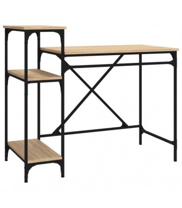 vidaXL Desk with Shelves Sonoma Oak 105x50x90 cm Engineered Wood&Iron — Size: 105 x 50 x 90 cm