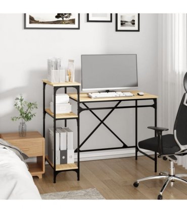 vidaXL Desk with Shelves Sonoma Oak 105x50x90 cm Engineered Wood&Iron — Size: 105 x 50 x 90 cm