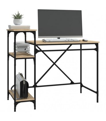 vidaXL Desk with Shelves Sonoma Oak 105x50x90 cm Engineered Wood&Iron — Size: 105 x 50 x 90 cm