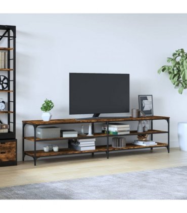vidaXL TV Cabinet Smoked Oak 200x30x50 cm Engineered Wood and Metal