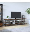 vidaXL TV Cabinet Smoked Oak 200x30x50 cm Engineered Wood and Metal