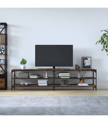vidaXL TV Cabinet Smoked Oak 200x30x50 cm Engineered Wood and Metal