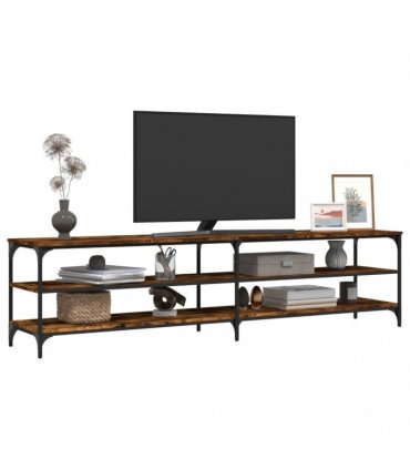 vidaXL TV Cabinet Smoked Oak 200x30x50 cm Engineered Wood and Metal