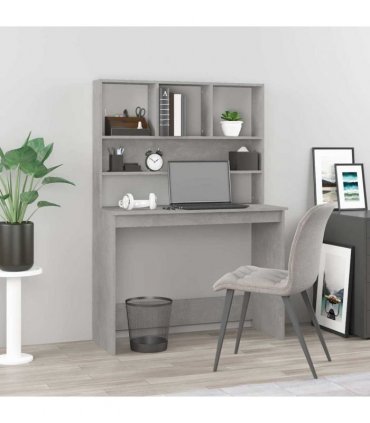 vidaXL Desk with Shelves Concrete Grey 102x45x148 cm Engineered Wood