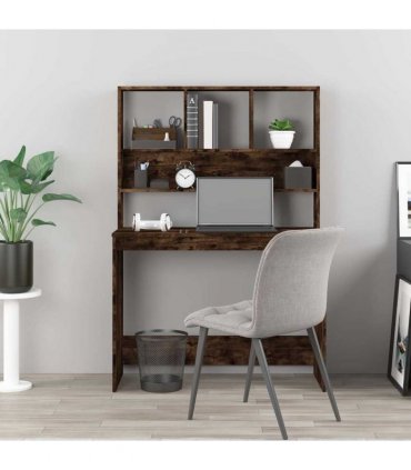 vidaXL Desk with Shelves Smoked Oak 102x45x148 cm Engineered Wood