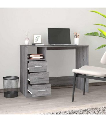 vidaXL Desk with Drawers Grey Sonoma 102x50x76 cm Engineered Wood