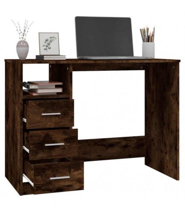 vidaXL Desk with Drawers Smoked Oak 102x50x76 cm Engineered Wood