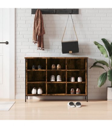 vidaXL Shoe Cabinet Smoked Oak 100x35x70 cm Engineered Wood — Size: 100 x 35 x 70 cm
