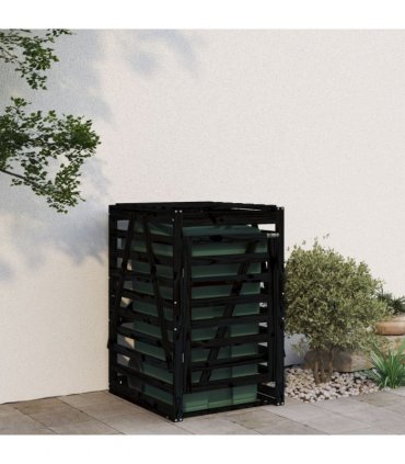 vidaXL Wheelie Bin Storage Black 84x90x128.5 cm Solid Wood Pine — Colour: black pine, Size: 84 x 90 x 128.5 cm