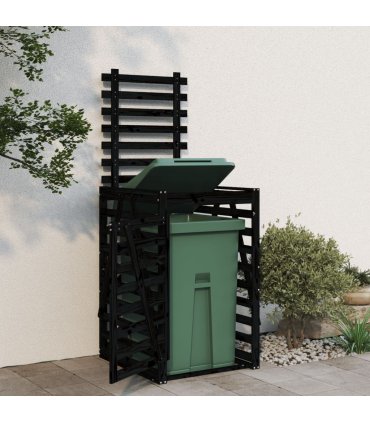 vidaXL Wheelie Bin Storage Black 84x90x128.5 cm Solid Wood Pine — Colour: black pine, Size: 84 x 90 x 128.5 cm