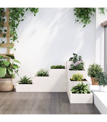 vidaXL Garden Planter 4-Tier 80.5x79x36 cm White Solid Wood Pine — Colour: white pine, Size: 80.5 x 79 x 36 cm