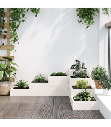 vidaXL Garden Planter 4-Tier 106x104.5x36 cm White Solid Wood Pine — Colour: white pine, Size: 106 x 104.5 x 36 cm