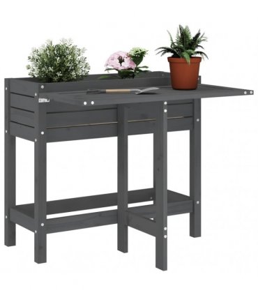 vidaXL Garden Planter with Folding Tabletop Grey Solid Wood Pine — Colour: grey pine