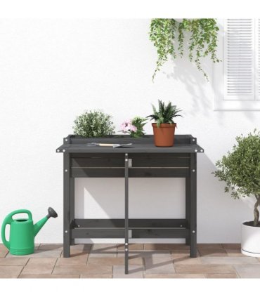 vidaXL Garden Planter with Folding Tabletop Grey Solid Wood Pine — Colour: grey pine