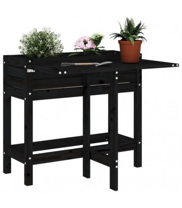 vidaXL Garden Planter with Folding Tabletop Black Solid Wood Pine — Colour: black pine