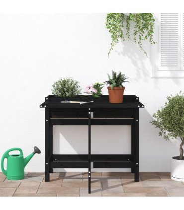 vidaXL Garden Planter with Folding Tabletop Black Solid Wood Pine — Colour: black pine