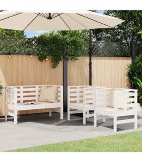 vidaXL 3 Piece Garden Lounge Set White Solid Wood Pine — Colour: white pine