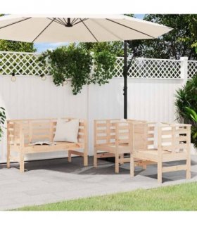 vidaXL 3 Piece Garden Lounge Set Solid Wood Pine — Colour: natural pine