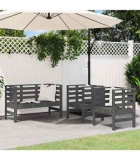 vidaXL 3 Piece Garden Lounge Set Grey Solid Wood Pine — Colour: grey pine