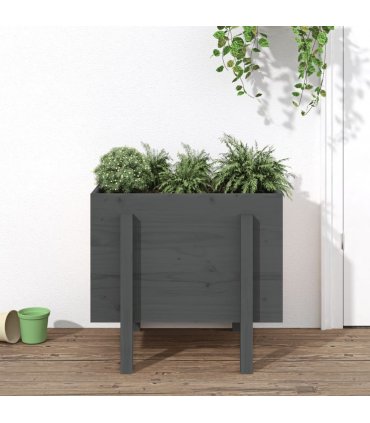 vidaXL Garden Planter Grey 62x50x57 cm Solid Wood Pine — Colour: grey pine, Size: 62 x 50 x 57 cm