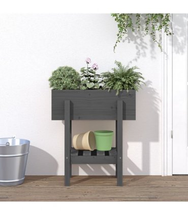 vidaXL Garden Planter Grey 62x30x69 cm Solid Wood Pine — Colour: grey pine, Size: 62 x 30 x 69 cm